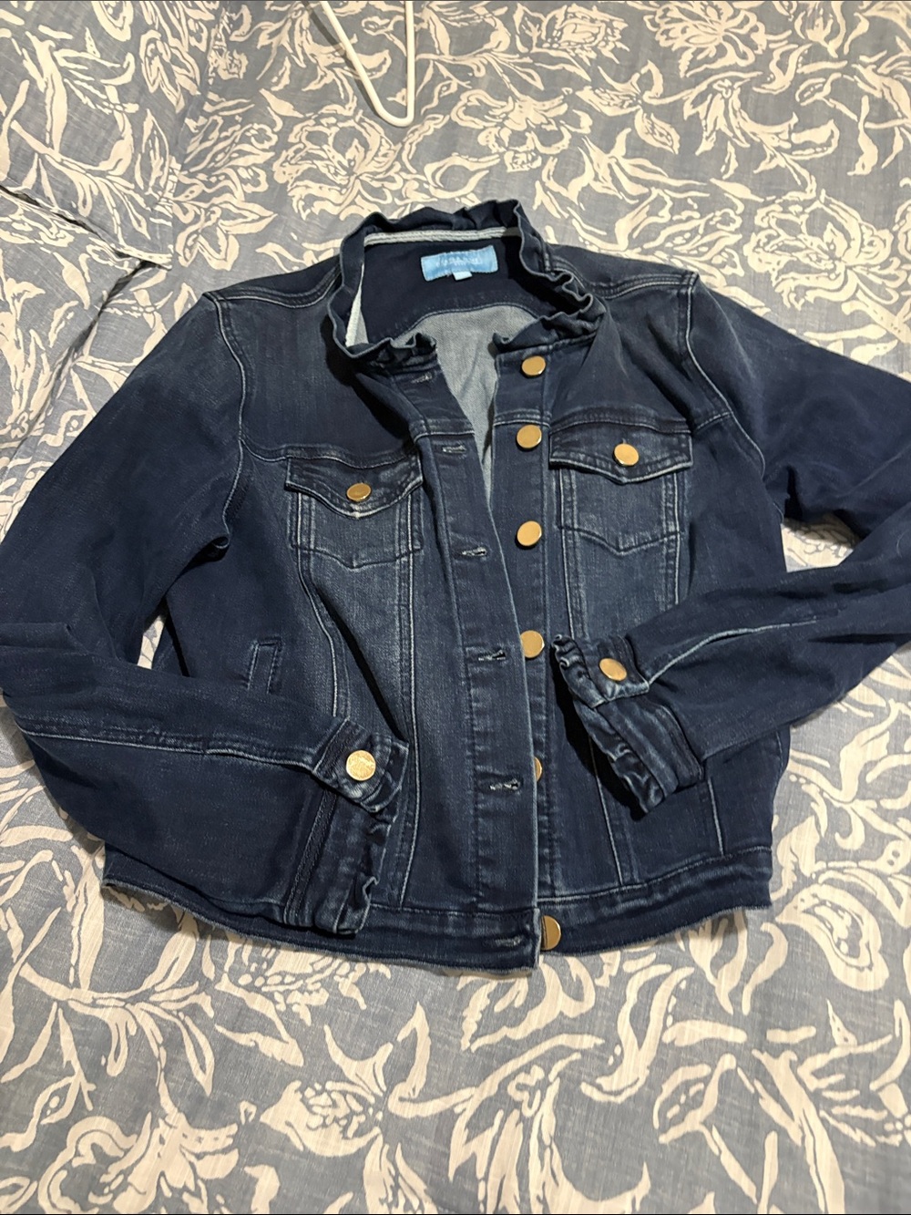 Draper James Dark Indigo Denim Jacket with Gold Buttons
